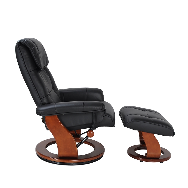 Clarita Leather Swivel Recliner with Matching Ottoman in Black