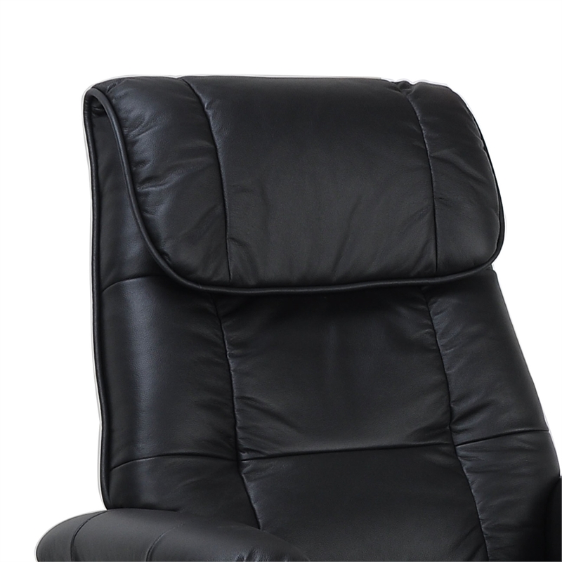 Clarita Leather Swivel Recliner with Matching Ottoman in Black