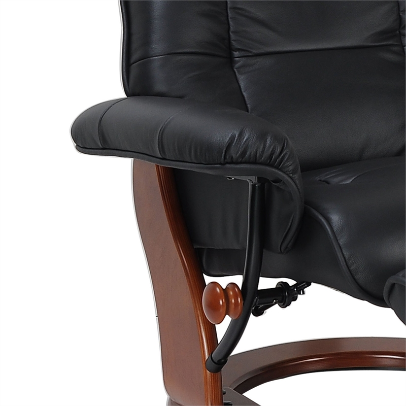 Clarita Leather Swivel Recliner with Matching Ottoman in Black