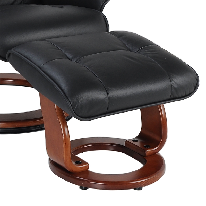 Clarita Leather Swivel Recliner with Matching Ottoman in Black