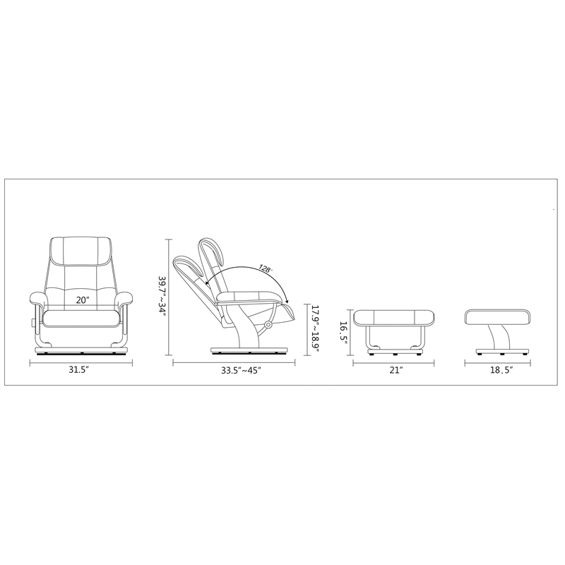 Clarita Leather Swivel Recliner with Matching Ottoman in Brown