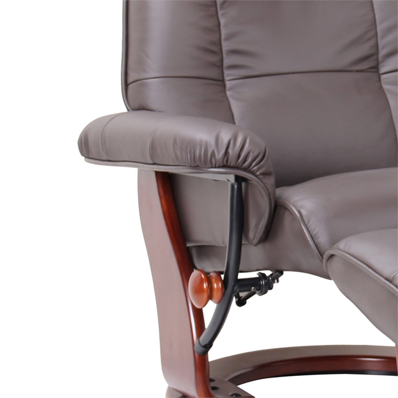 Clarita Leather Swivel Recliner with Matching Ottoman in Brown