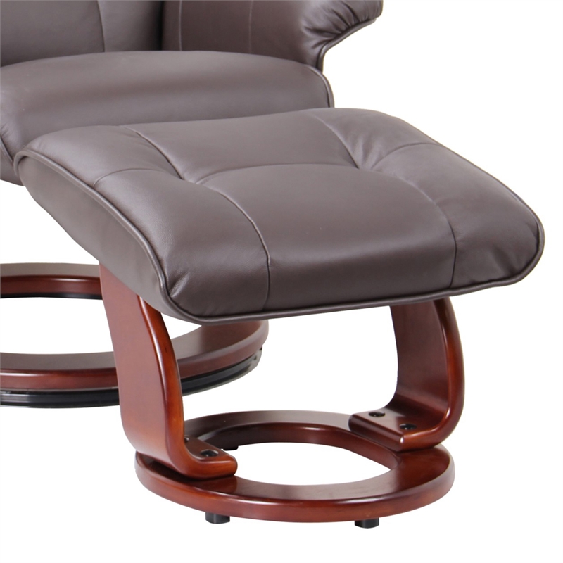 Clarita Leather Swivel Recliner with Matching Ottoman in Brown