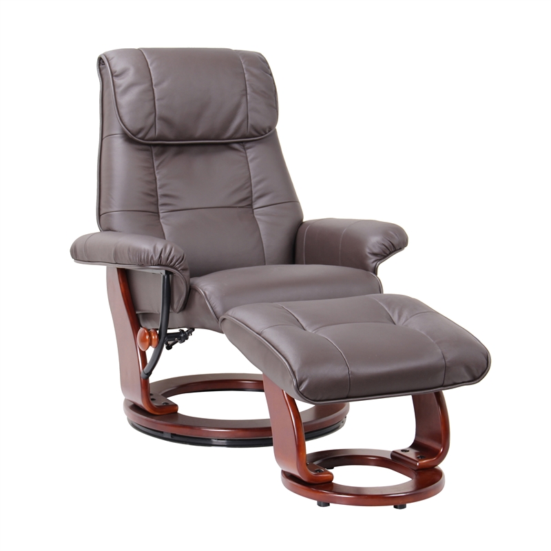 Clarita Leather Swivel Recliner with Matching Ottoman in Brown