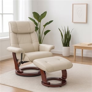Clarita Leather Swivel Recliner with Matching Ottoman in Taupe