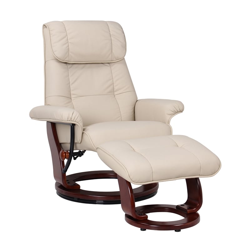 Clarita Leather Swivel Recliner with Matching Ottoman in Taupe