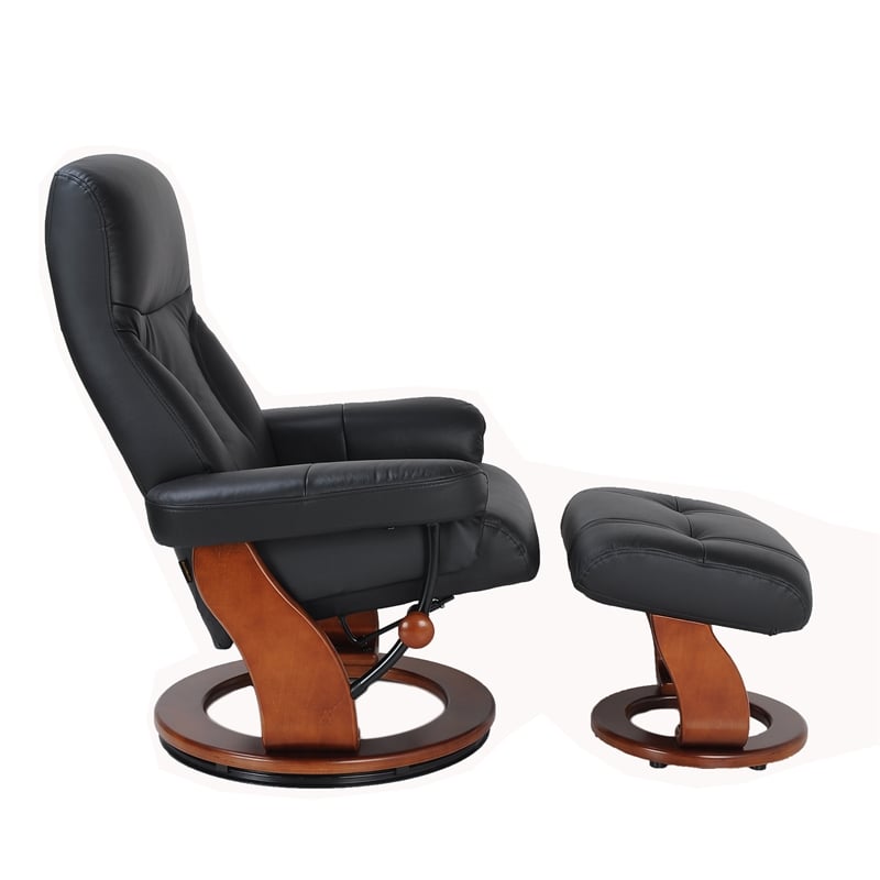 Cortina Leather Swivel Recliner with Matching Ottoman in Black