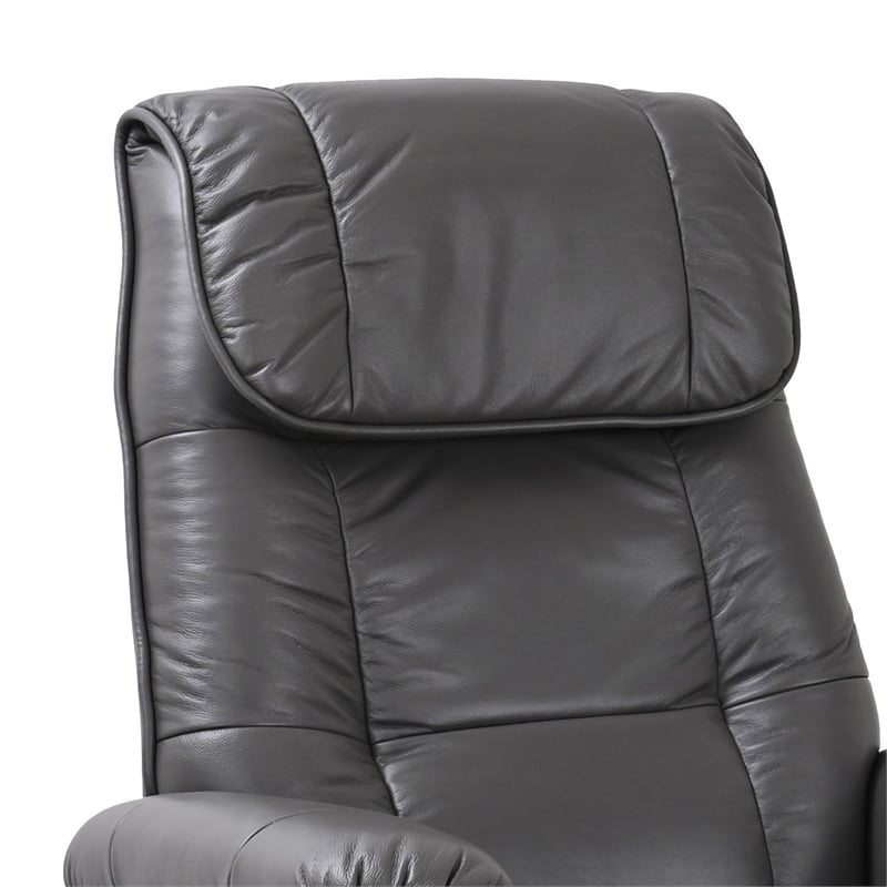 Alister Leather Swivel Recliner with Storage Ottoman in Gray