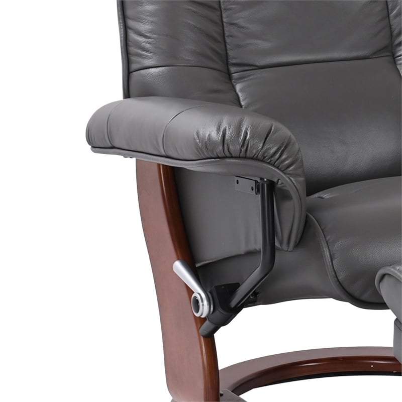 Alister Leather Swivel Recliner with Storage Ottoman in Gray