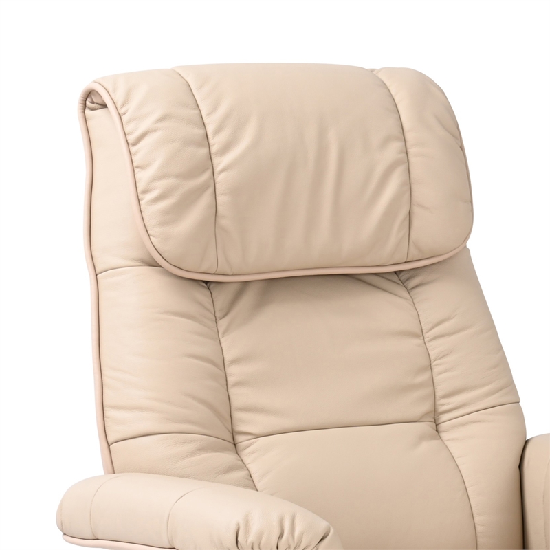 Alister Leather Swivel Recliner with Storage Ottoman in Taupe