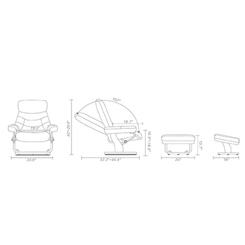 Callano Leather Swivel Recliner with Storage Ottoman in Brown