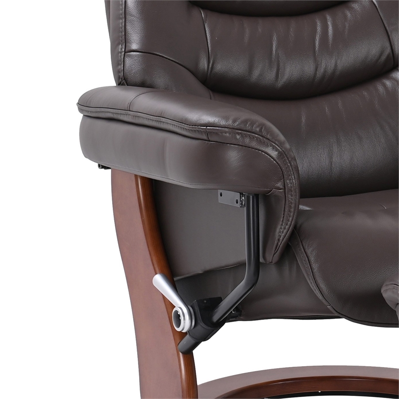 Callano Leather Swivel Recliner with Storage Ottoman in Brown