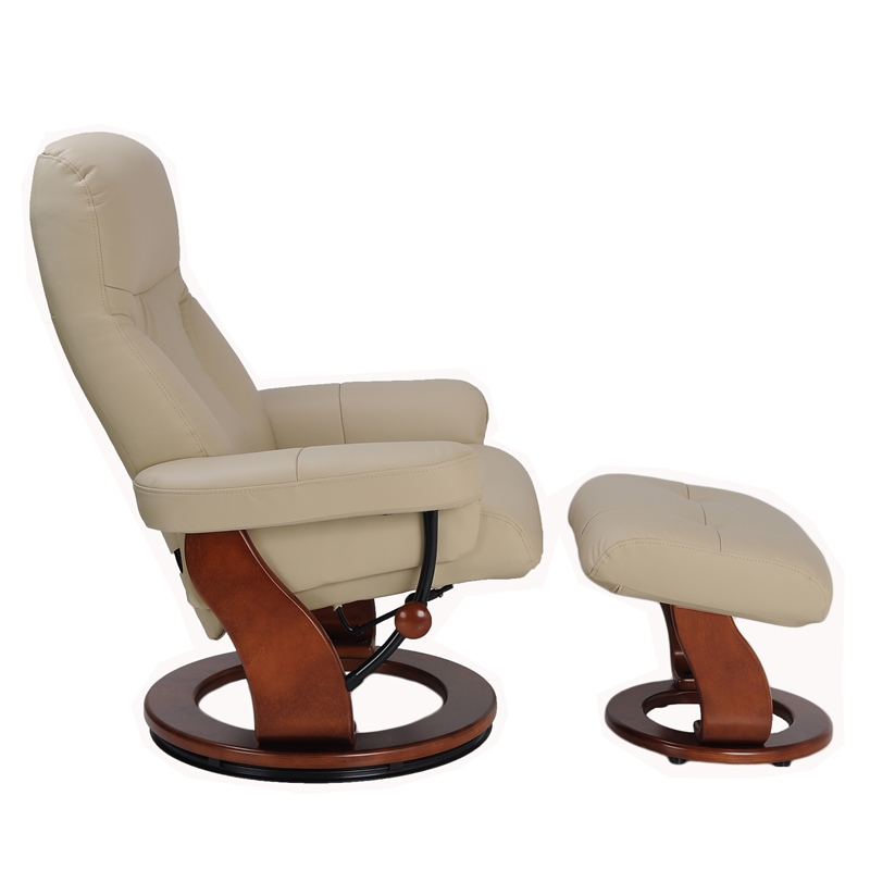 Cortina Leather Swivel Recliner with Matching Ottoman in Taupe