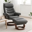 Callano Leather Swivel Recliner with Storage Ottoman in Grey