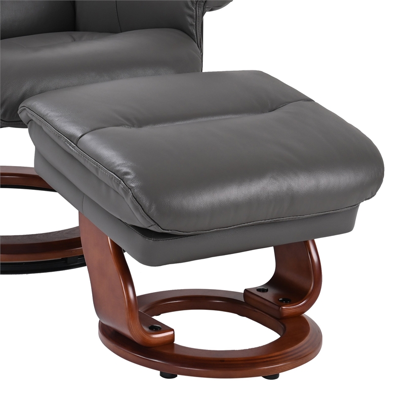 Callano Leather Swivel Recliner with Storage Ottoman in Grey