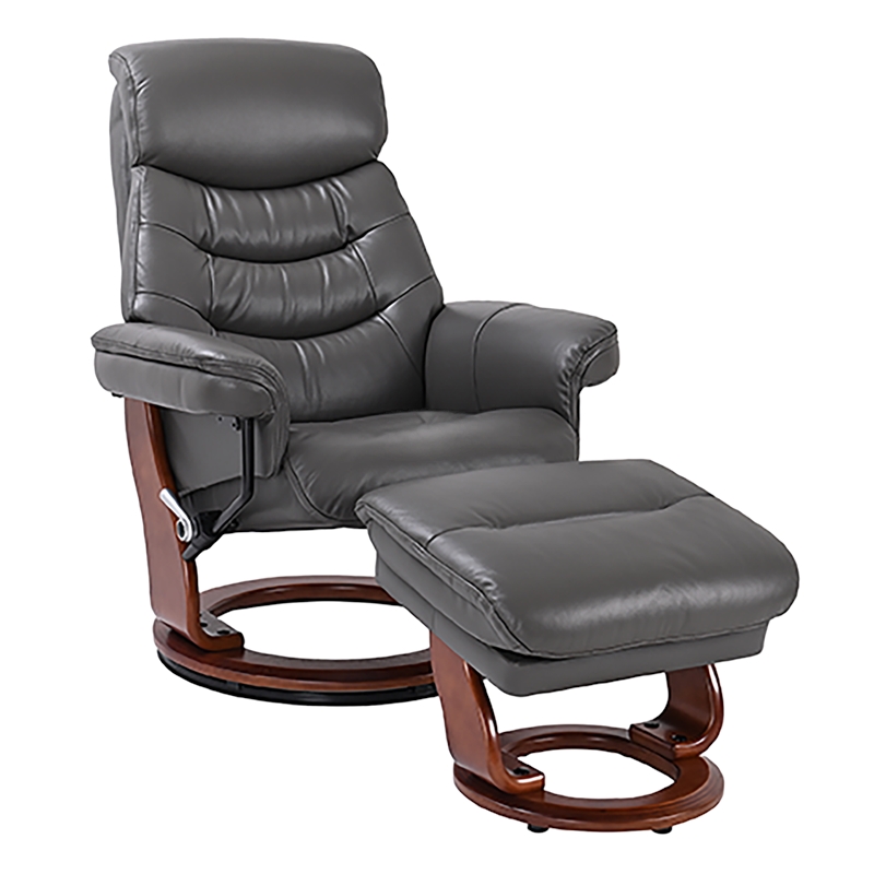 Callano Leather Swivel Recliner with Storage Ottoman in Grey