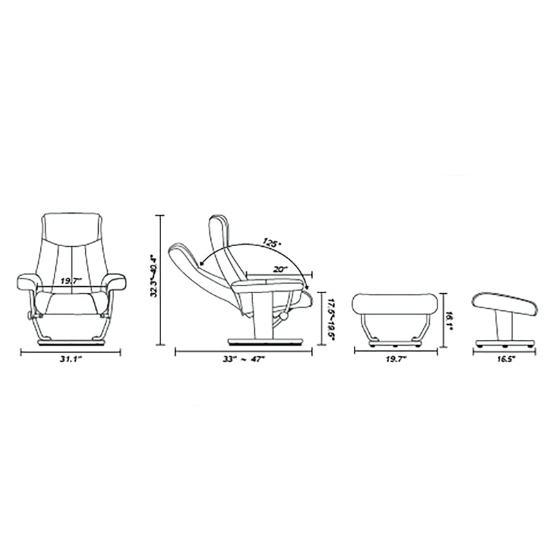Ortona Leather Swivel Recliner with Matching Ottoman