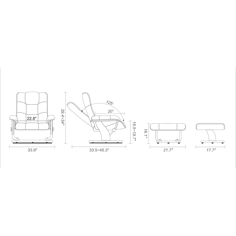 Rosagno Leather Swivel Recliner with Matching Ottoman