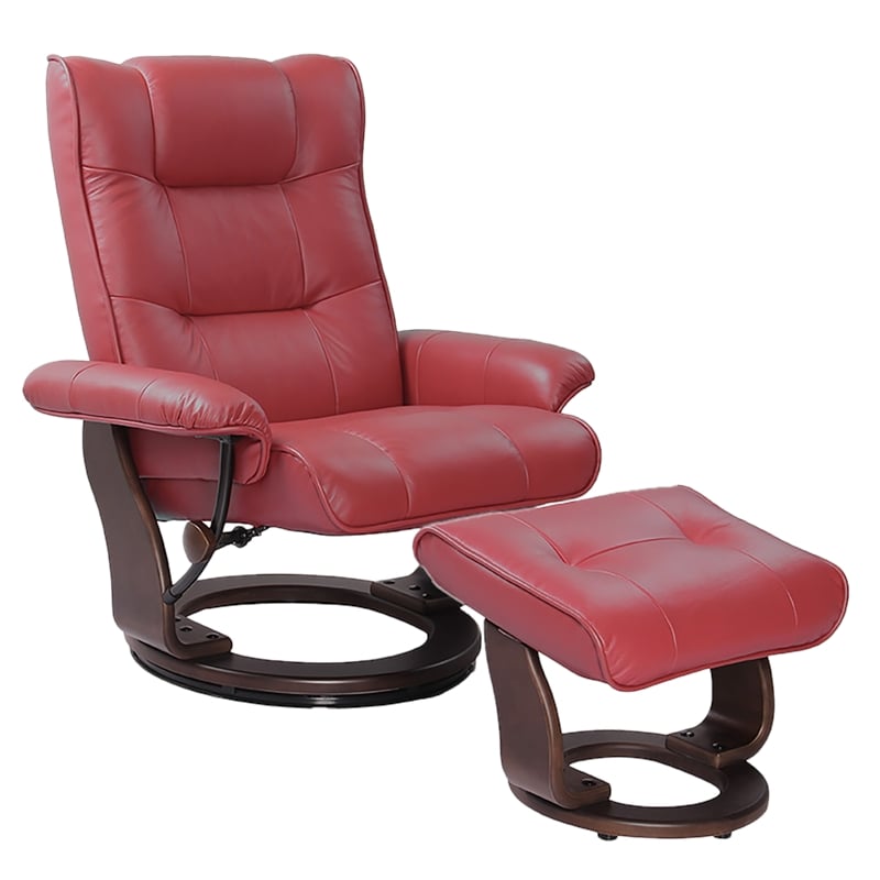 Rosagno Leather Swivel Recliner with Matching Ottoman