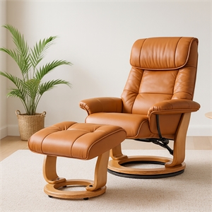 Muscat Leather Swivel Recliner with Matching Ottoman in Orange