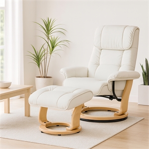 Muscat Leather Swivel Recliner with Matching Ottoman in White