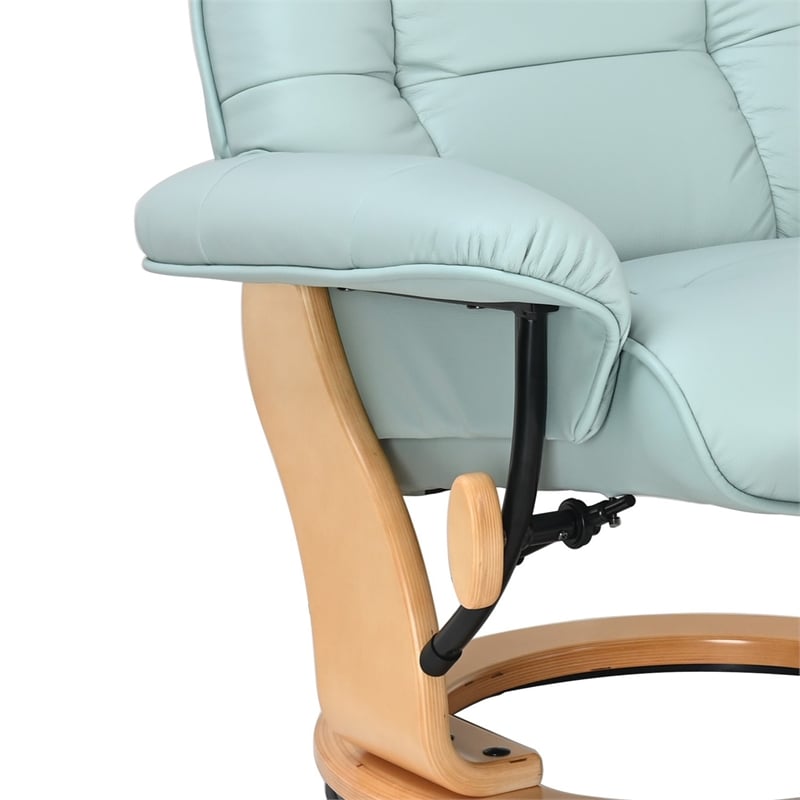 Muscat Leather Swivel Recliner with Matching Ottoman in Blue