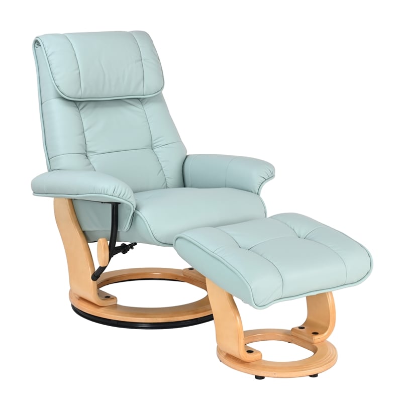 Muscat Leather Swivel Recliner with Matching Ottoman in Blue