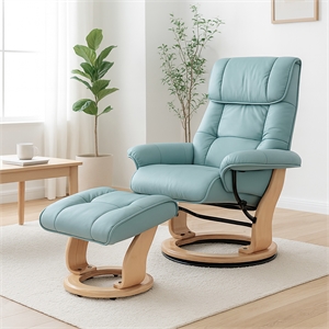 Muscat Leather Swivel Recliner with Matching Ottoman in Blue