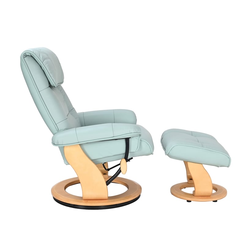 Muscat Leather Swivel Recliner with Matching Ottoman in Blue