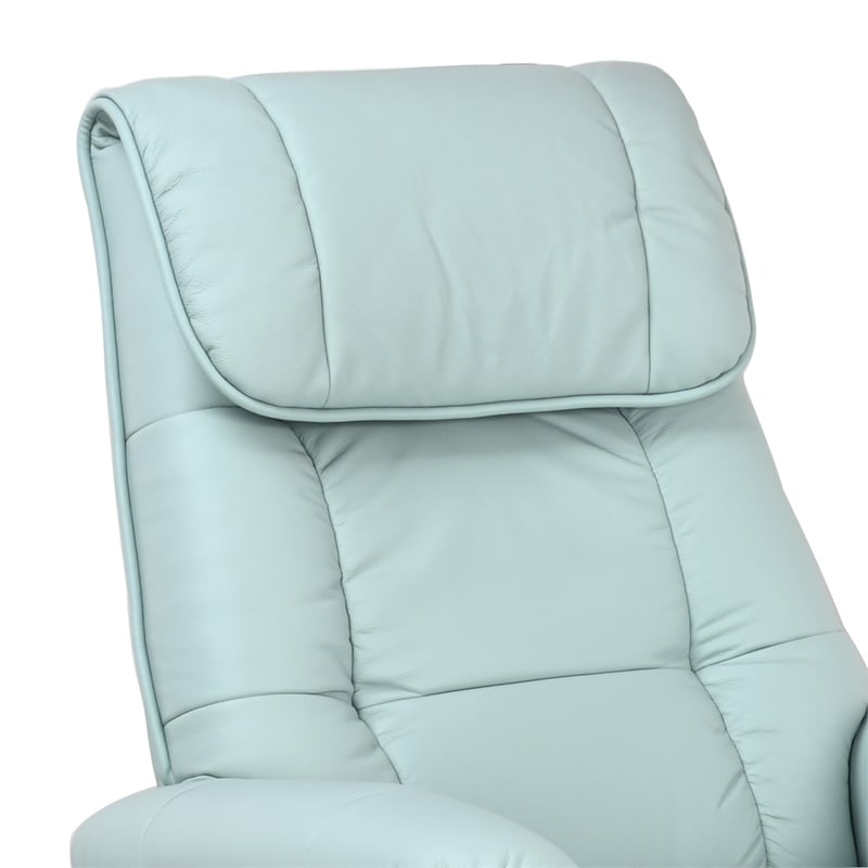 Muscat Leather Swivel Recliner with Matching Ottoman in Blue