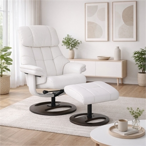 Rylan Upholstered Swivel Recliner with Matching Ottoman in White