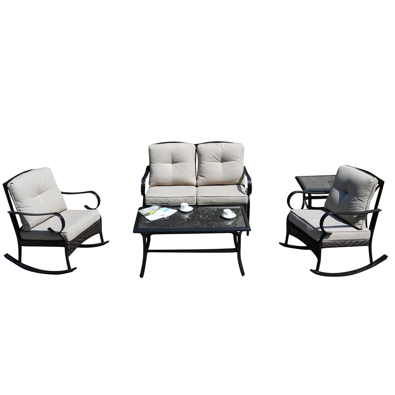 Steel Frame Square Outdoor Furniture Side Table in Black with Tempered Glass