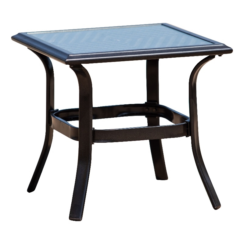 Steel Frame Square Outdoor Furniture Side Table in Black with Tempered Glass
