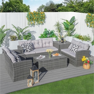 Direct Wicker Rattan Patio 6-Piece Conversation Sofa Sets in Gray with Cushions