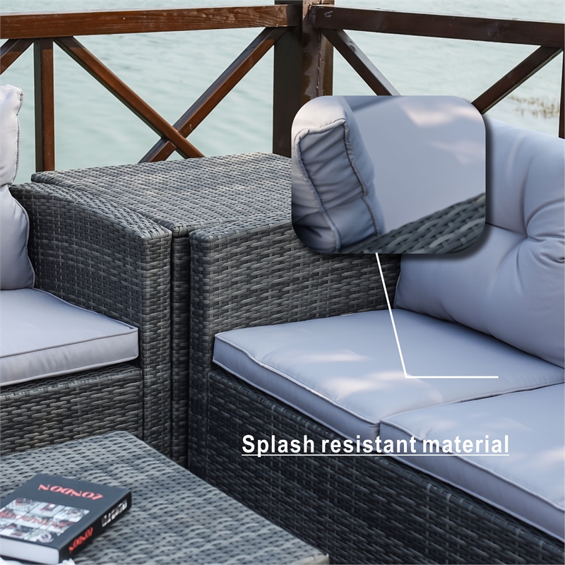 Direct Wicker Rattan Patio 6-Piece Conversation Sofa Sets in Gray with Cushions
