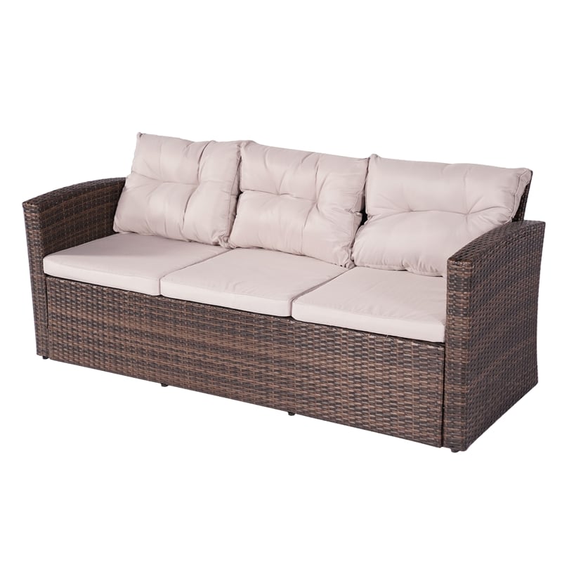 Direct Wicker Rattan Patio 6-Piece Conversation Sofa Sets in Brown with Cushions