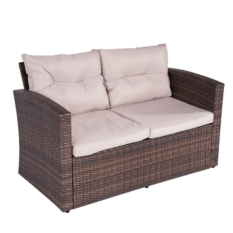 Direct Wicker Rattan Patio 6-Piece Conversation Sofa Sets in Brown with Cushions