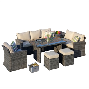 Direct Wicker 7-Piece Gray Rattan Patio Conversational Sofa Set with Cushion