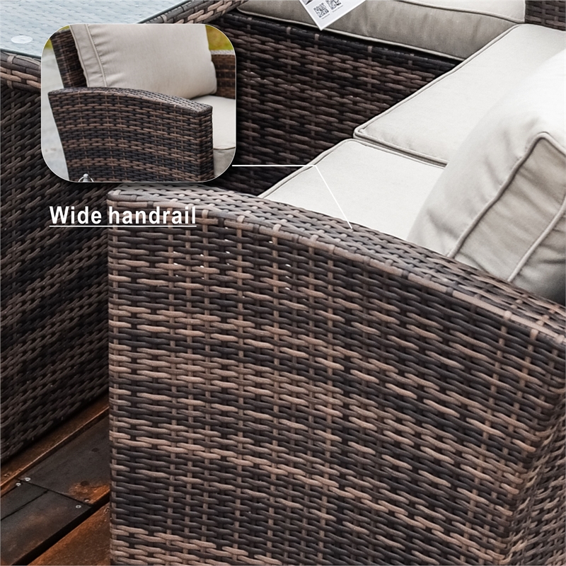 Direct Wicker 7-Piece Brown Rattan Patio Conversational Sofa Set with Cushion