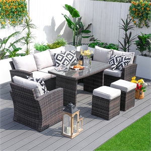 Direct Wicker 7-Piece Brown Rattan Patio Conversational Sofa Set with Cushion