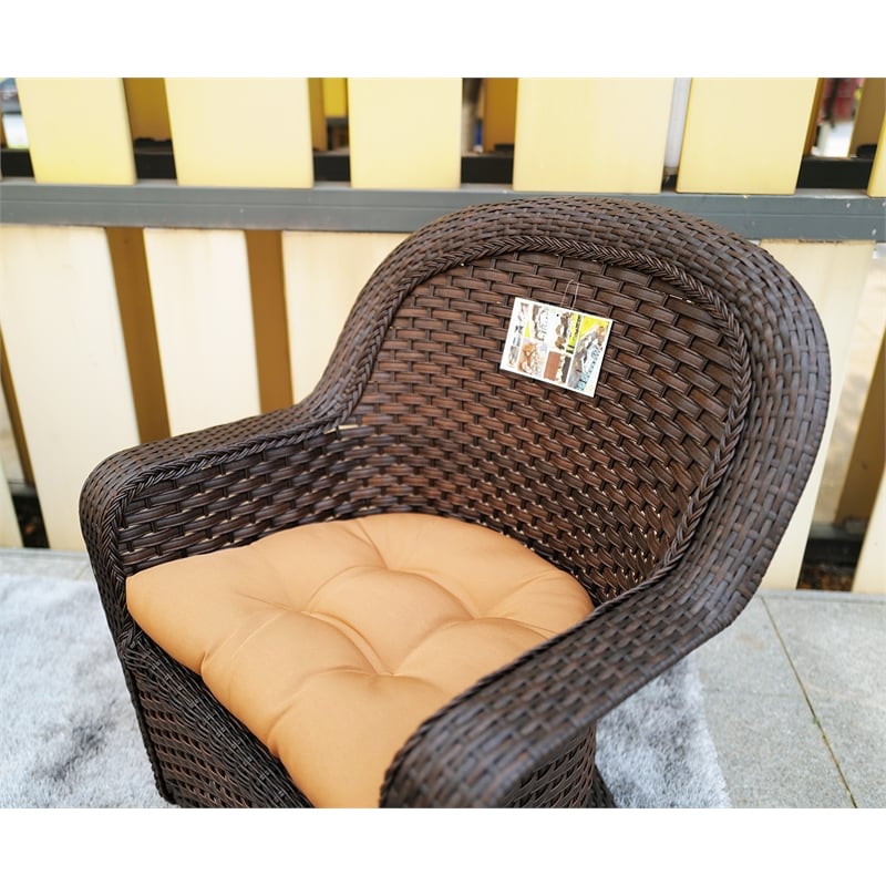 Direct Wicker 3PC Rattan Patio Bistro Set in Dark Brown with Brown Cushions