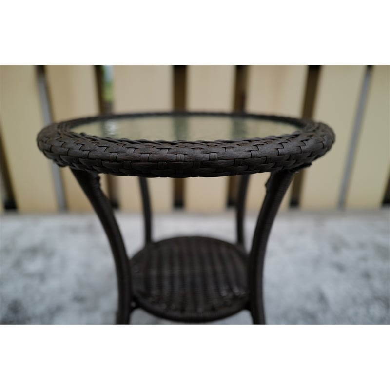 Direct Wicker 3PC Rattan Patio Bistro Set in Dark Brown with Brown Cushions