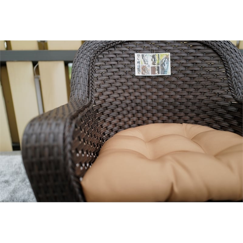 Direct Wicker 3PC Rattan Patio Bistro Set in Dark Brown with Brown Cushions