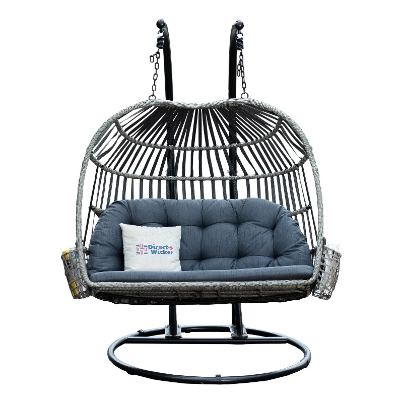 Direct Wicker Double Seat Patio Swing Chair with Gray Cushion