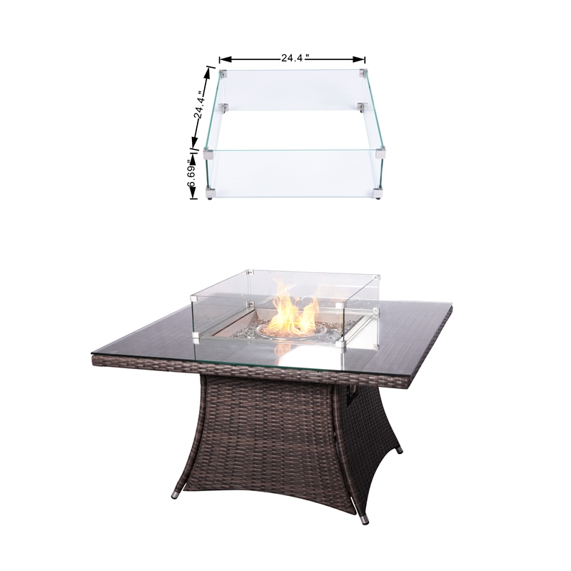 Direct Wicker Brown Rattan 4 Seat Square Gas Fire Pit Set with Dining Chairs