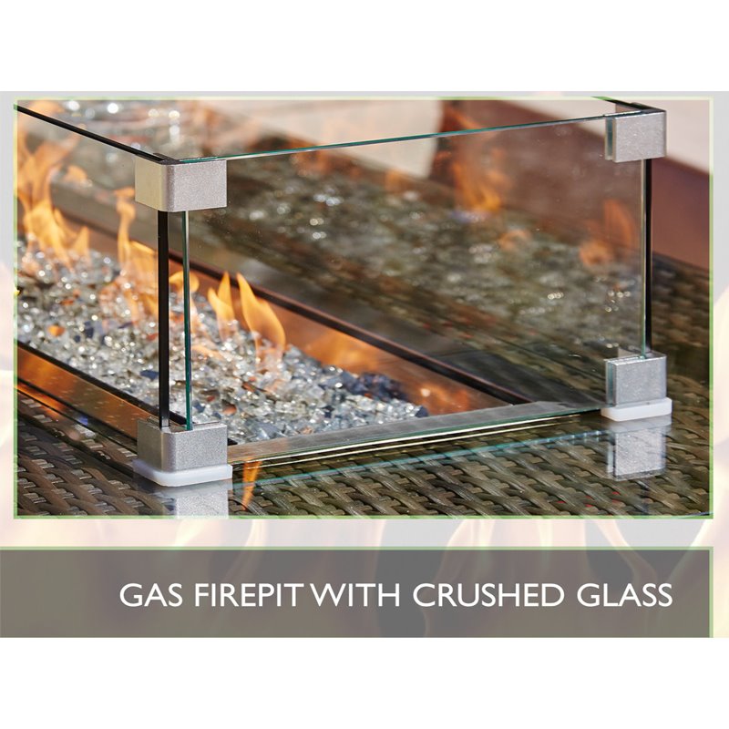 Direct Wicker Brown Aluminum Fire Pit Dining Table with Tempered Glass