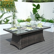 Direct Wicker Brown Aluminum Fire Pit Dining Table with Tempered Glass
