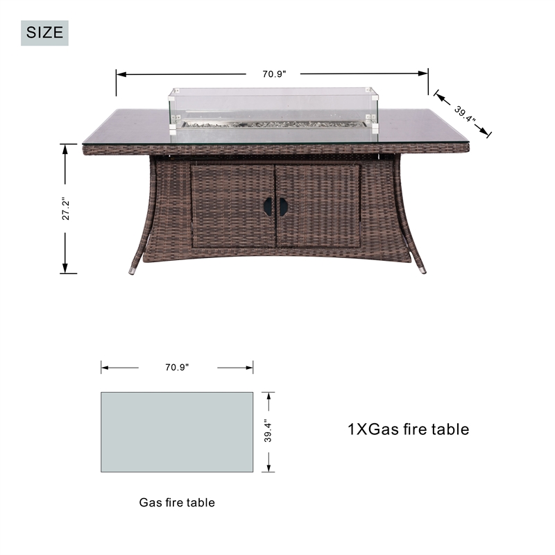 Direct Wicker Brown Aluminum Fire Pit Dining Table with Tempered Glass