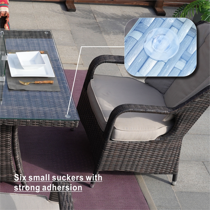 Direct Wicker Brown Rattan 6 Seat Gas Fire Pit Dining Set with Armchair