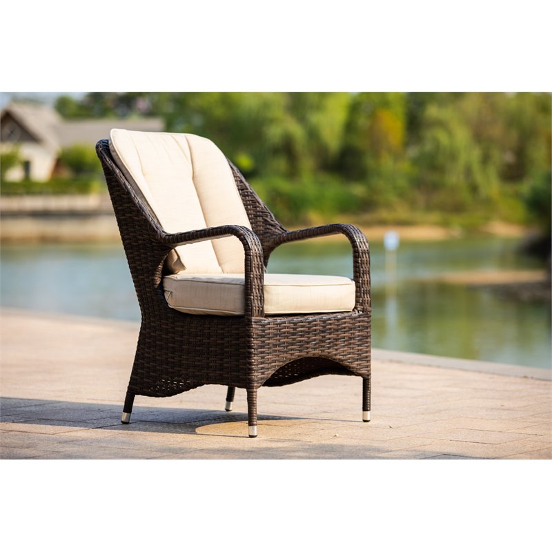 Brown Rattan 6 Seat Patio Furniture Oval Fire Pit Dining Table with Chairs